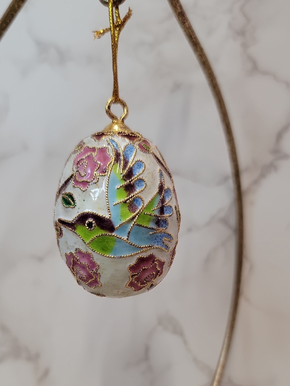 Vintage Humming Bird Cloisonné Egg Ornament